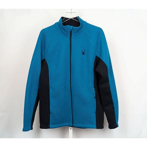Spyder Jacket Foremost Black Turquoise Blue Heavyweight Stryke Zip Men's Size L - Picture 1 of 7